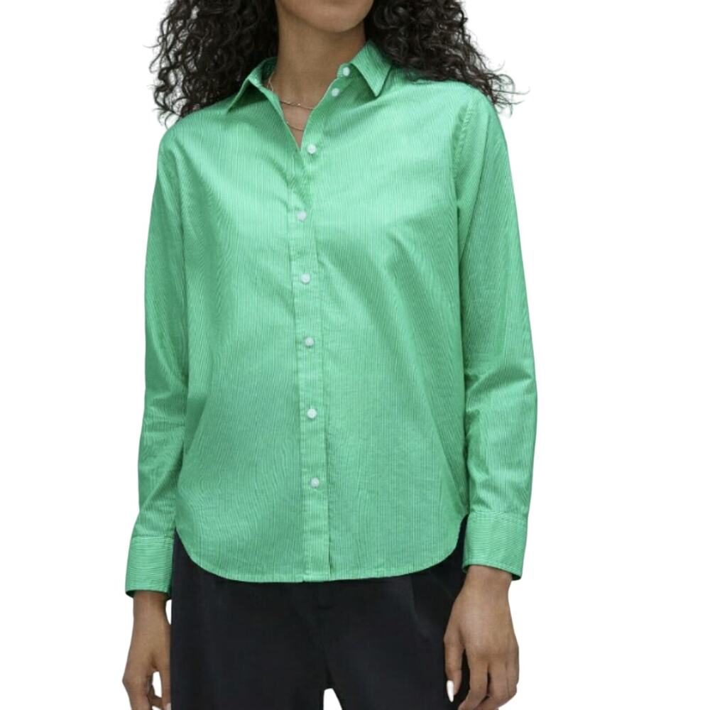 Everlane The Silky Cotton Relaxed Shirt Bright Jade White Striped Size 2 New